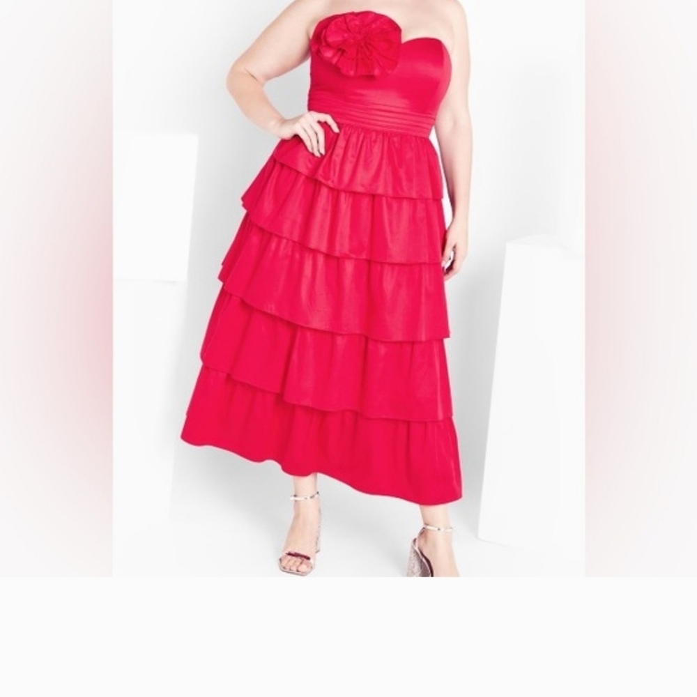 City Chic Vibrant Red Ruffle Dress